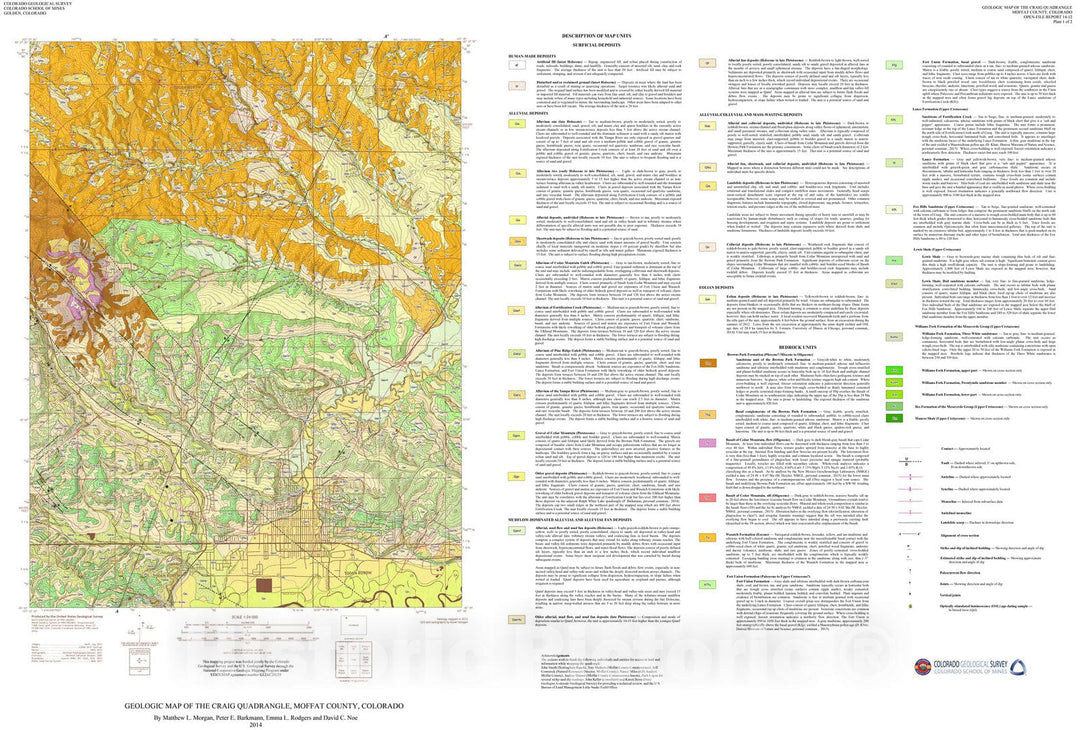 Map : Geologic Map of the Craig Quadrangle, Moffat County, Colorado, 2014 Cartography Wall Art :