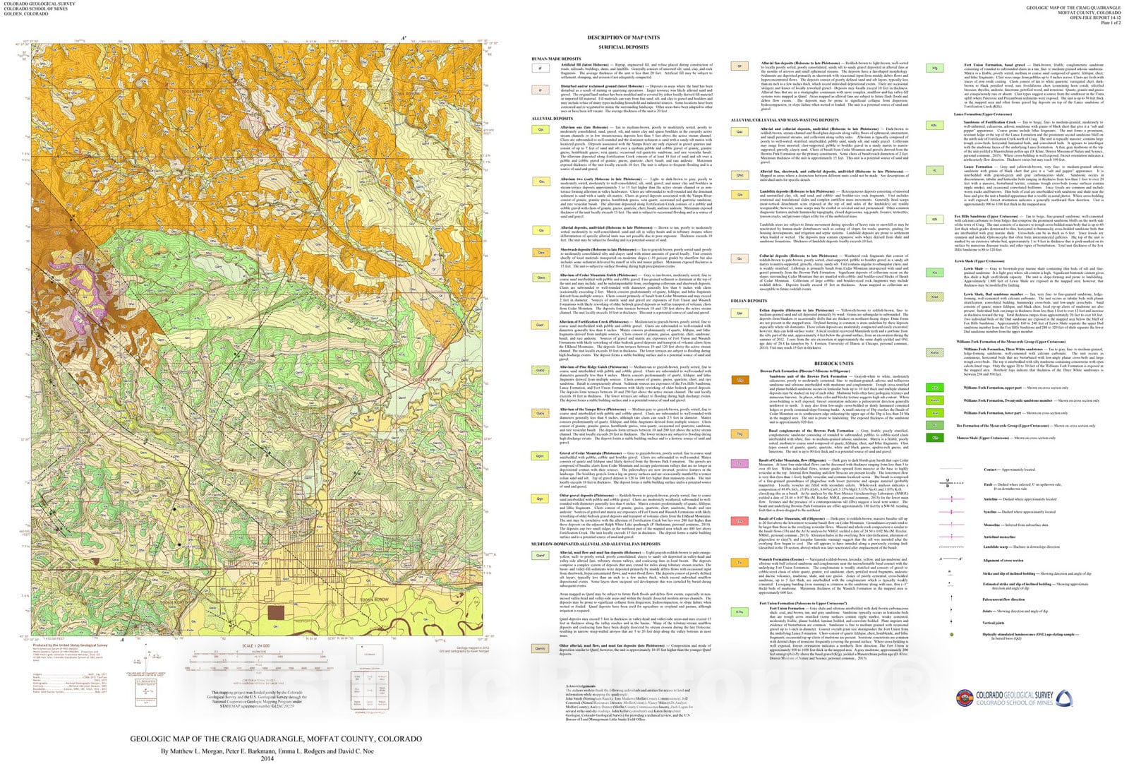 Map : Geologic Map of the Craig Quadrangle, Moffat County, Colorado, 2014 Cartography Wall Art :