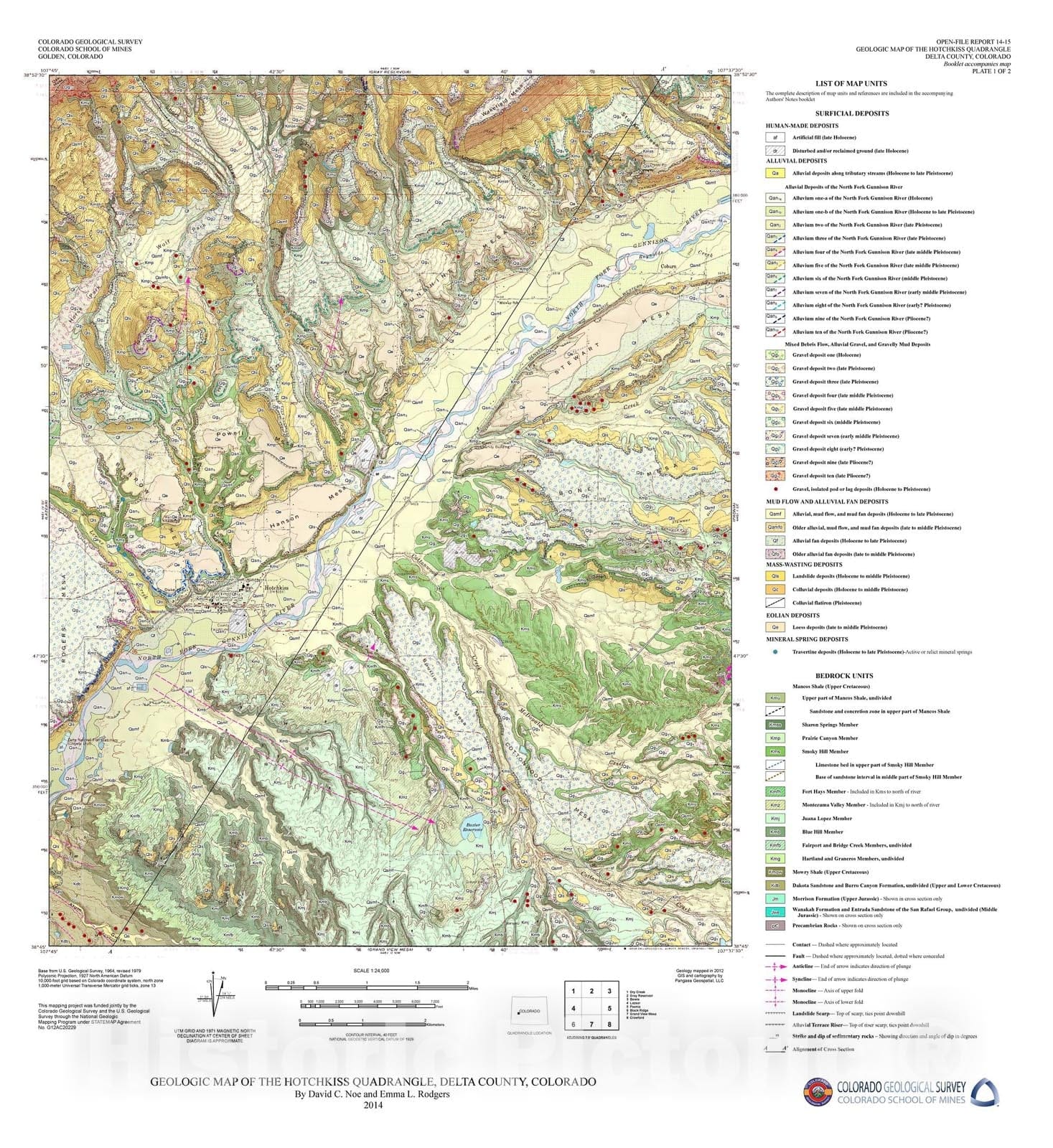 Map : Geologic Map of the Hotchkiss Quadrangle, Delta County, Colorado, 2014 Cartography Wall Art :