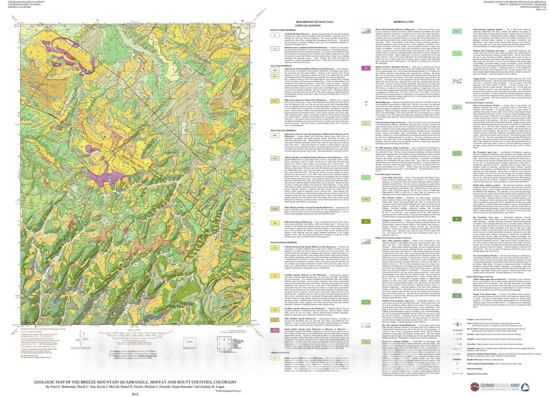 Map : Geologic Map of the Breeze Mountain Quadrangle, Moffat and Routt Counties, Colorado, 2015 Cartography Wall Art :