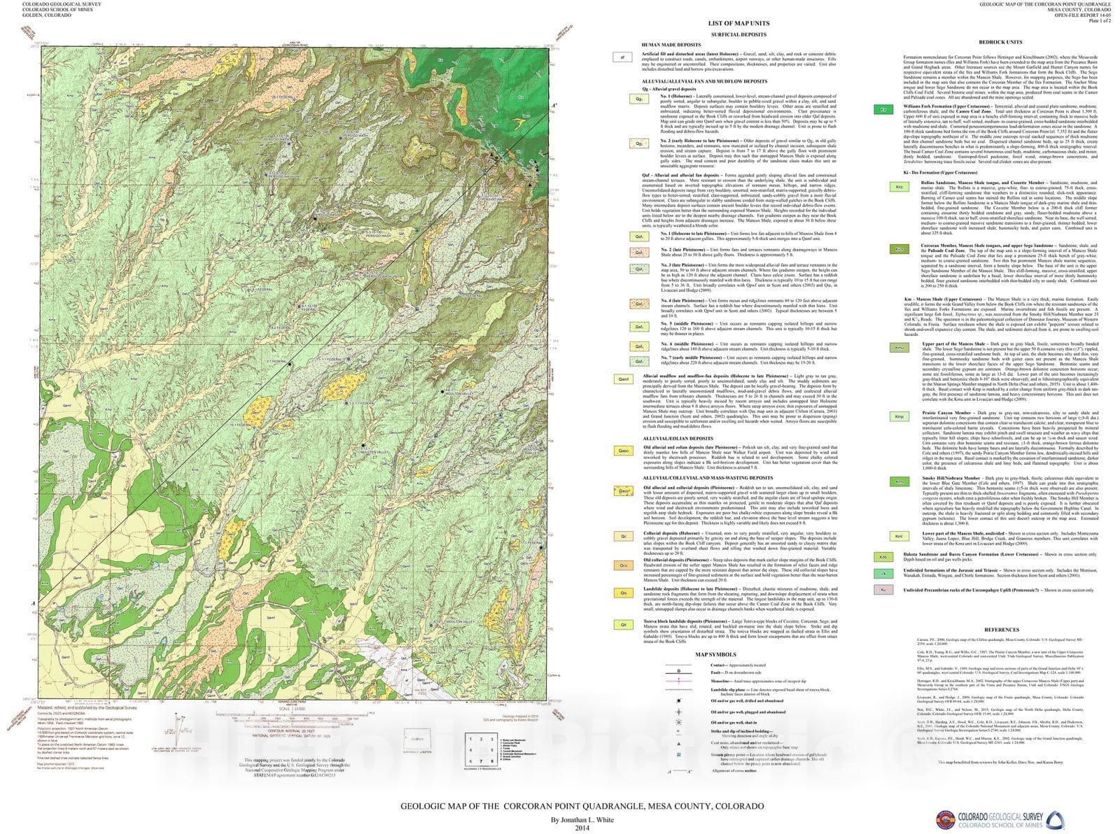 Map : Geologic Map of the Corcoran Point Quadrangle, Mesa County, Colorado, 2014 Cartography Wall Art :