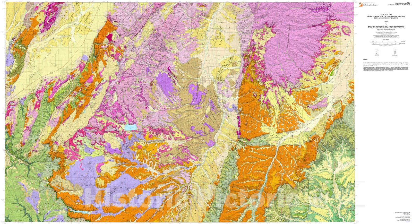 Map : Geologic map of the Panguitch 30' x 60' quadrangle, Garfield, Iron, and Kane Counties, Utah, 2015 Cartography Wall Art :