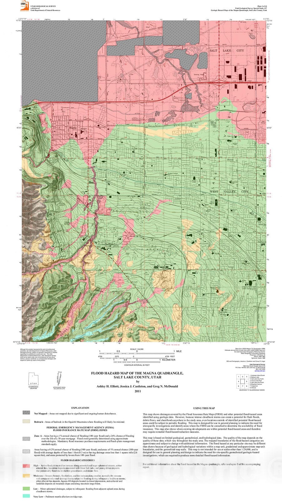 Map : Flood hazard map of the Magna quadrangle, Salt Lake County, Utah, 2011 Cartography Wall Art :