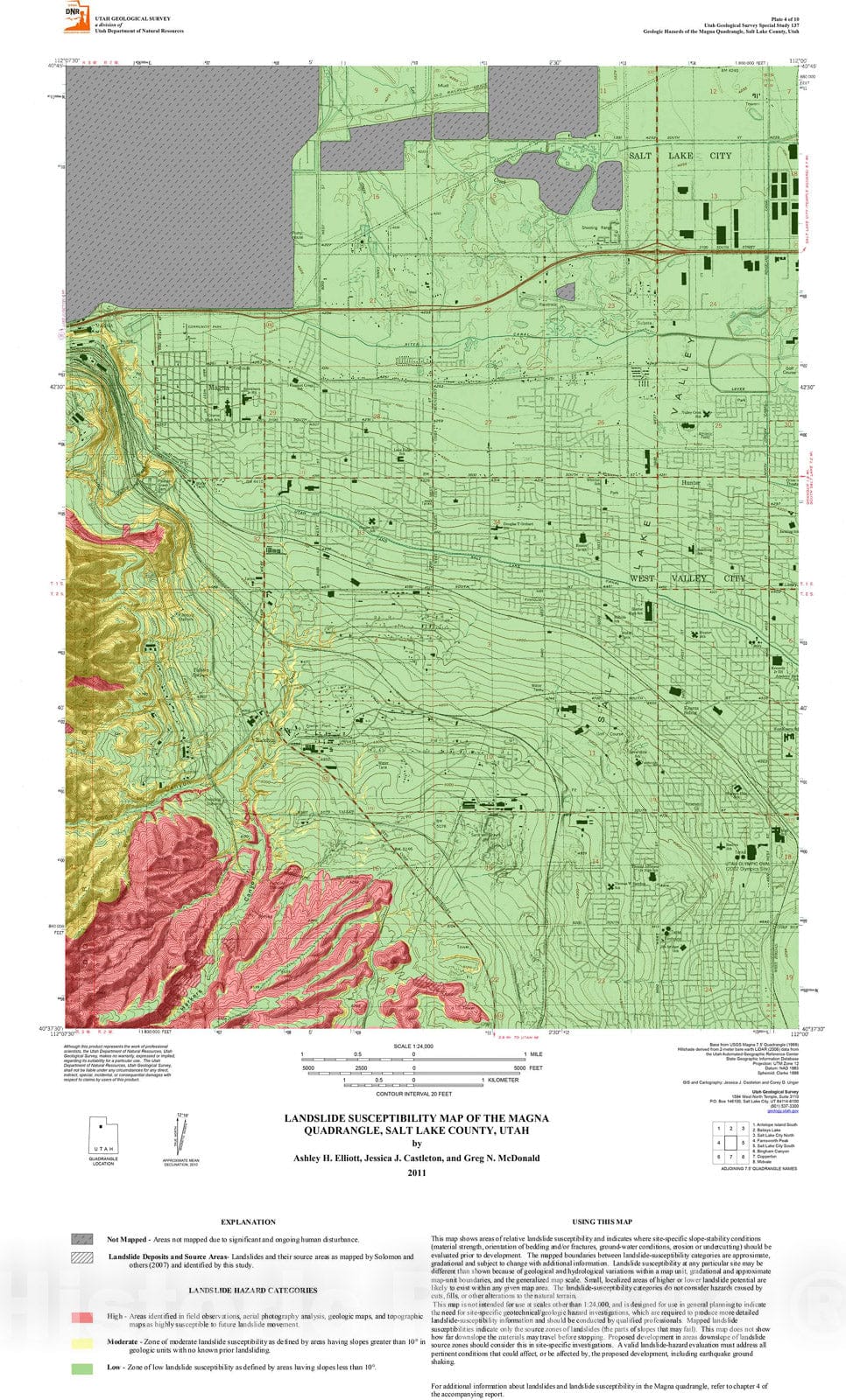 Map : Landslide susceptibility map of the Magna quadrangle, Salt Lake County, Utah, 2011 Cartography Wall Art :