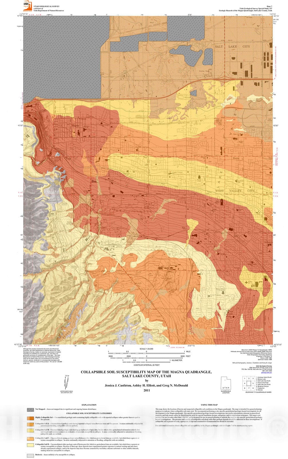 Map : Collapsible soil susceptibility map of the Magna quadrangle, Salt Lake County, Utah, 2011 Cartography Wall Art :