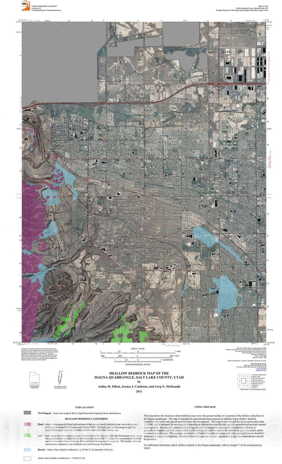 Map : Shallow bedrock map of the Magna quadrangle, Salt Lake County, Utah, 2011 Cartography Wall Art :