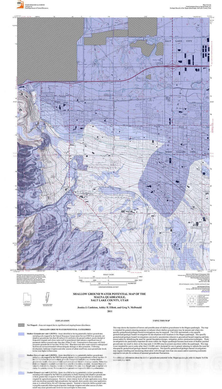 Map : Shallow groundwater potential map of the Magna quadrangle, Salt Lake County, Utah, 2011 Cartography Wall Art :