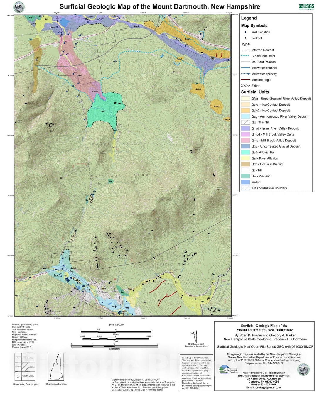 Map : Surficial geologic map of the Mt. Dartmouth, New Hampshire, 2015 Cartography Wall Art :