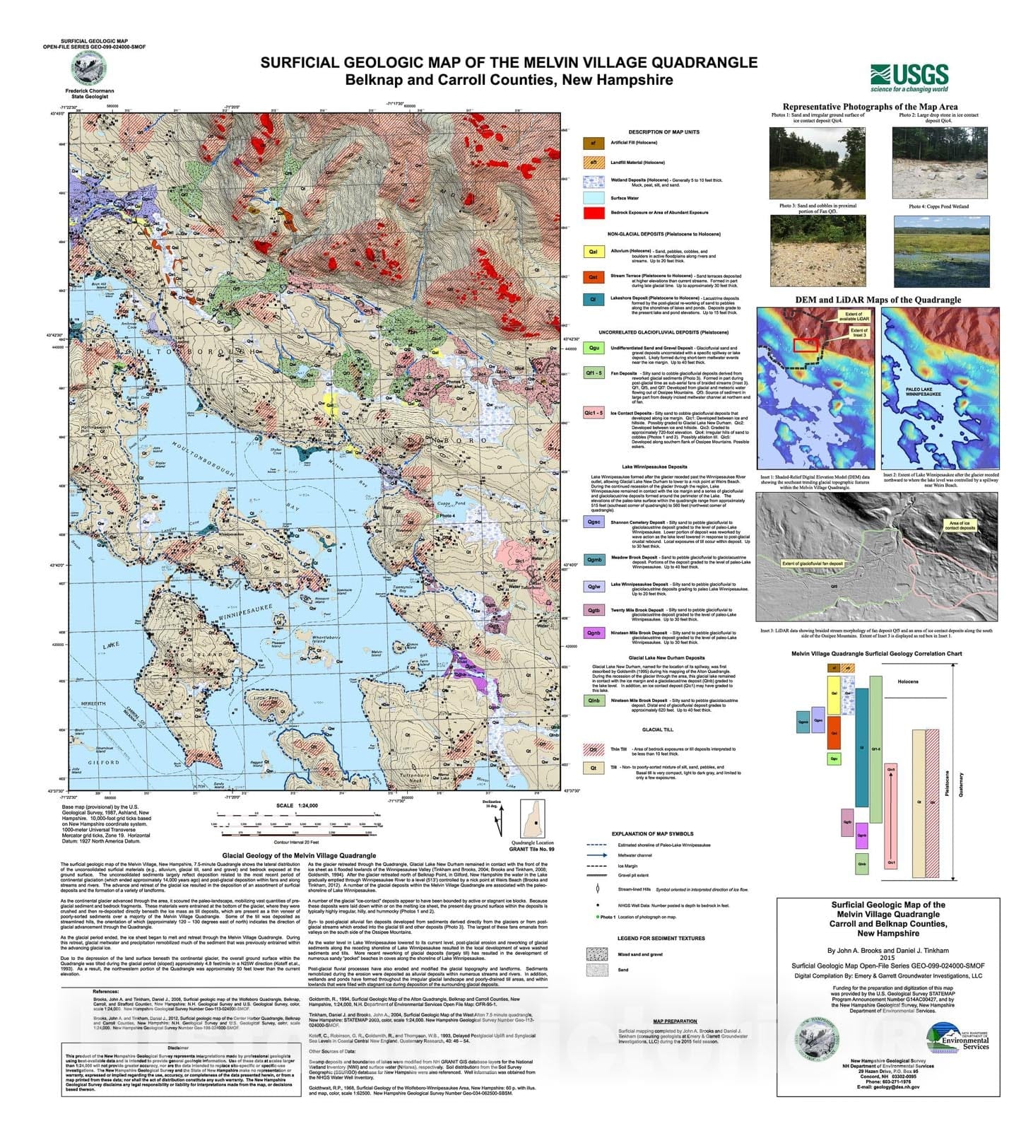 Map : Surficial geologic map of the Melvin Village quadrangle, Belknap and Carroll Counties, New Hampshire, 2015 Cartography Wall Art :