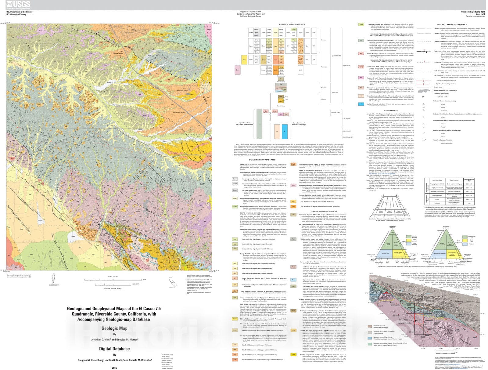 Map : Geologic and geophysical maps of the El Casco 7.5Ã¢â‚¬Â² quadrangle, Riverside County, southern California, with accompanying geologic-map database, 2015 Cartography Wall Art :