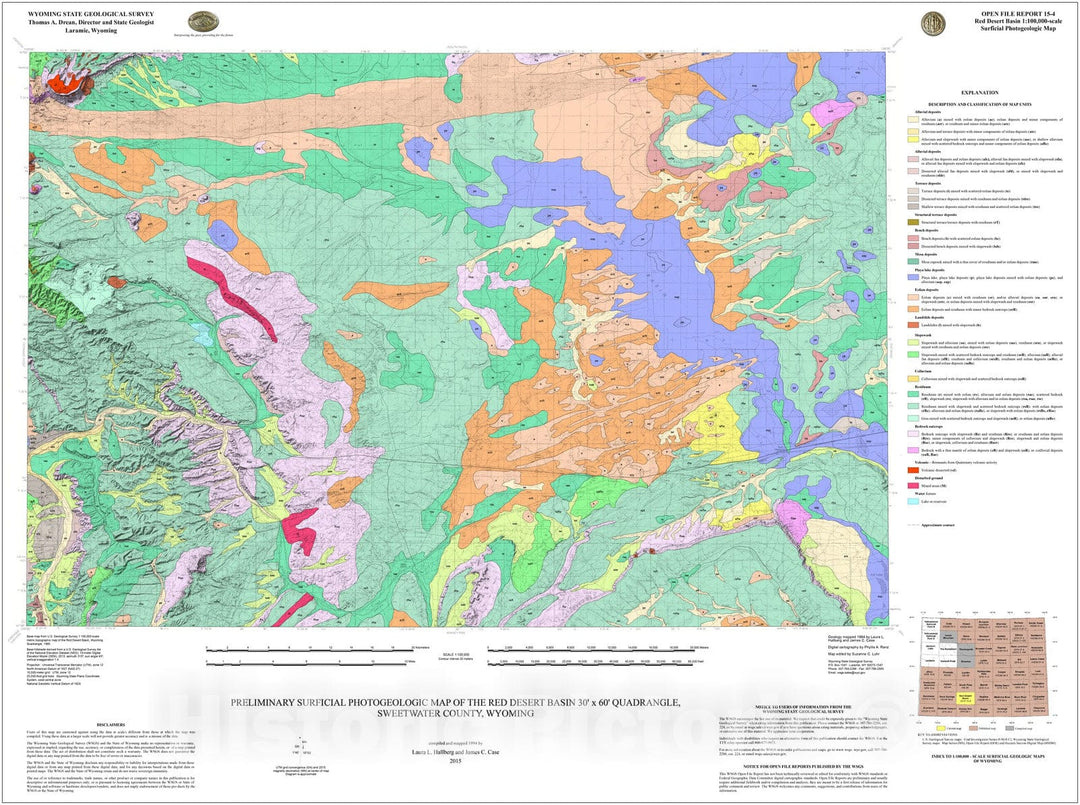 Map : Preliminary Surficial Photogeologic Map of the Red Desert Basin 30' x 60' Quadrangle, Sweetwater County, Wyoming, 2015 Cartography Wall Art :