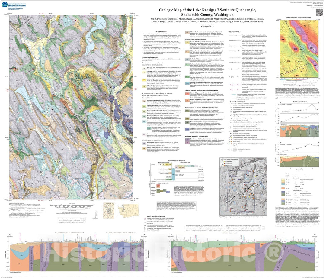 Map : Geologic map of the Lake Roesiger 7.5-minute quadrangle, Snohomish County, Washington, 2015 Cartography Wall Art :