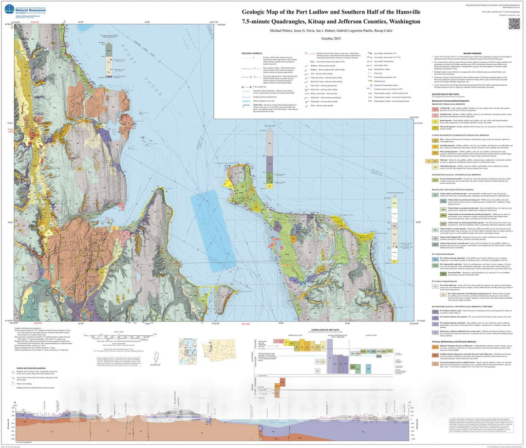 Map : Geologic map of the Port Ludlow and southern half of the Hansville 7.5-minute quadrangle, Kitsap and Jefferson Counties, Washington, 2015 Cartography Wall Art :