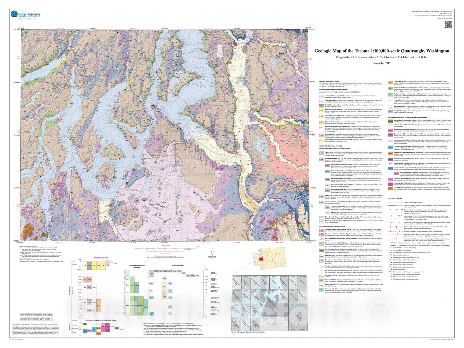 Map : Geologic map of the Tacoma 1:100,000-scale quadrangle, Washington, 2015 Cartography Wall Art :