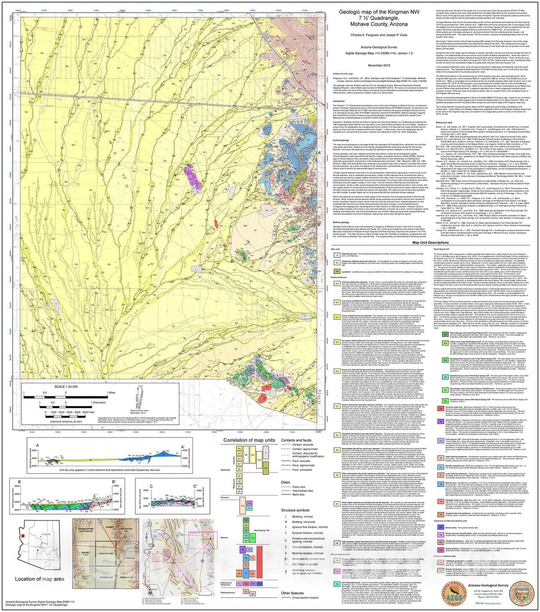 Map : Geologic map of the Kingman NW seven 1/2' Quadrangle, Mohave County, Arizona, 2015 Cartography Wall Art :