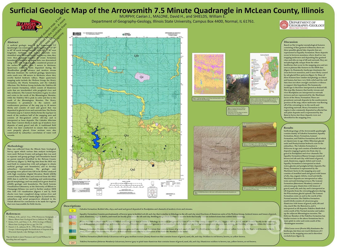 Map : Surficial geologic map of the Arrowsmith 7.5 Minute Quadrangle in McLean County, Illinois,  Cartography Wall Art :