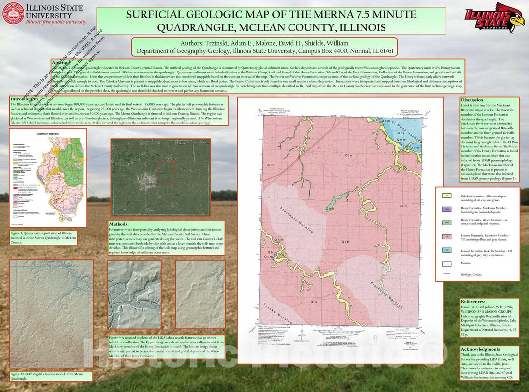 Map : Surficial geologic map of the Merna 7.5 Minute Quadrangle, McLean County, Illinois,  Cartography Wall Art :