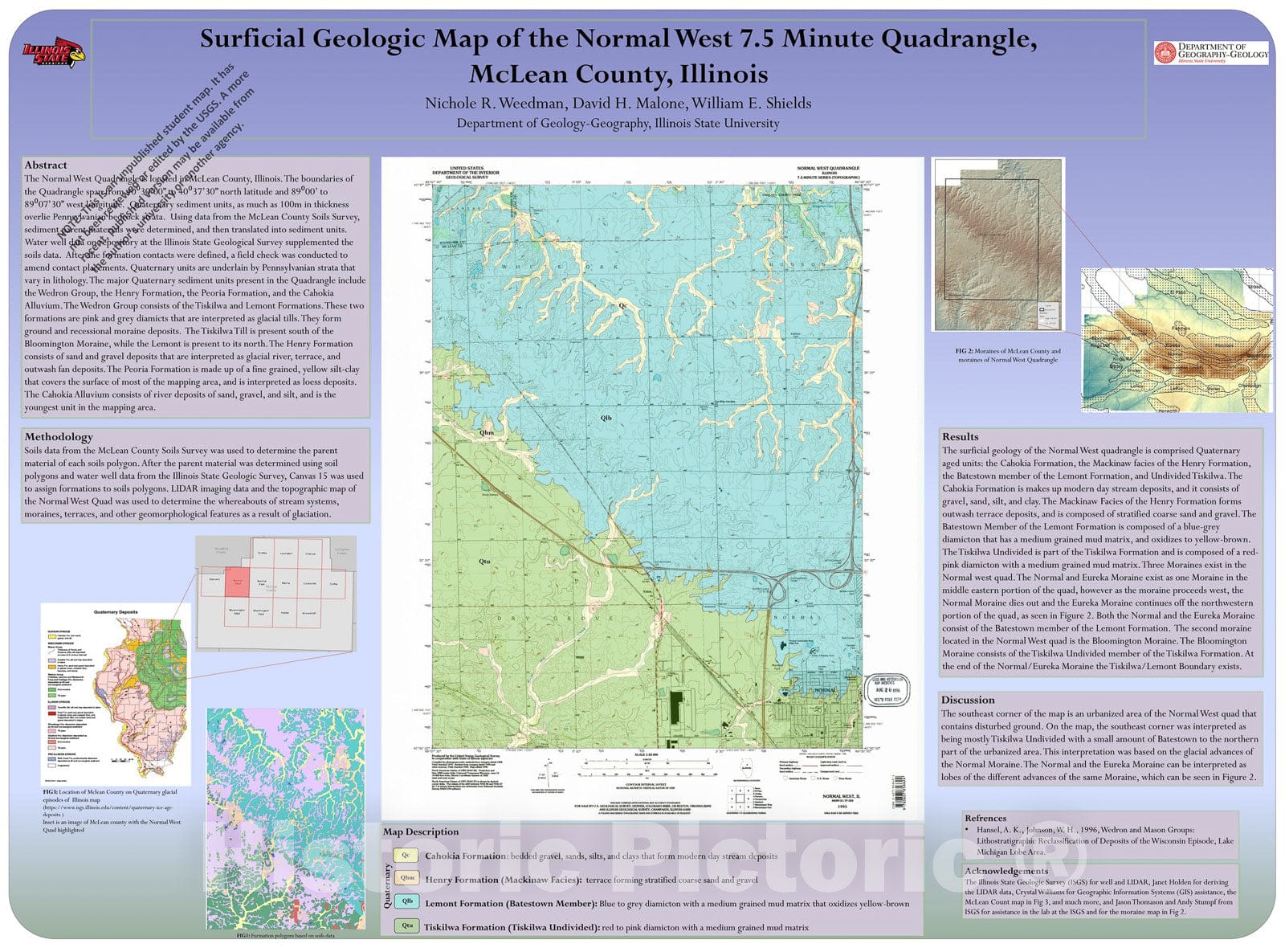 Map : Surficial geologic map of the Normal West 7.5 Minute Quadrangle, McLean County, Illinois,  Cartography Wall Art :