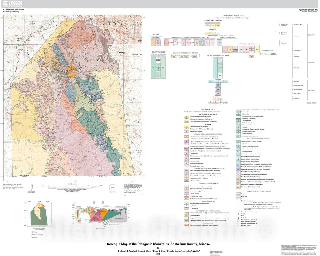 Map : Geologic map of the Patagonia Mountains, Santa Cruz County, Arizona, 2015 Cartography Wall Art :