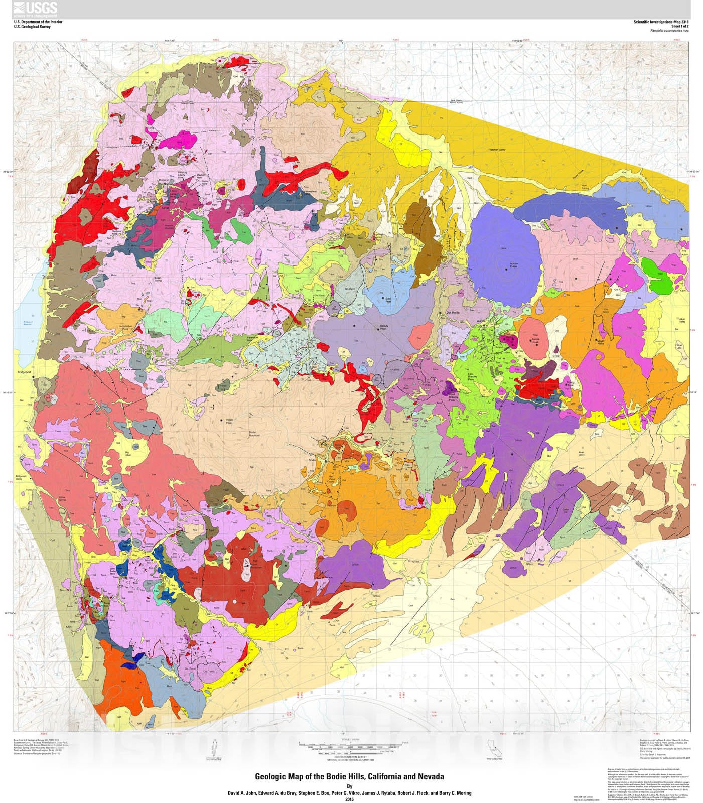 Map : Geologic map of the Bodie Hills, California and Nevada, 2015 Cartography Wall Art :