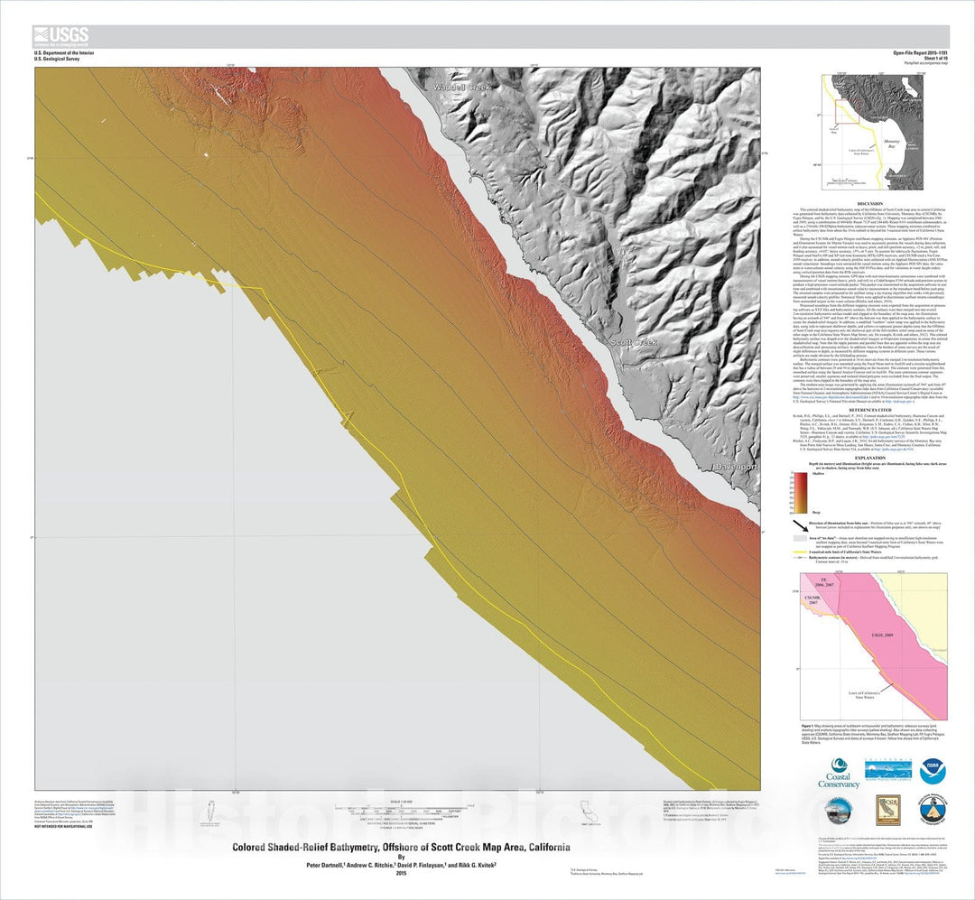 Map : California State Waters Map SeriesÃ¢â‚¬â€offshore of Scott Creek, California, 2015 Cartography Wall Art :