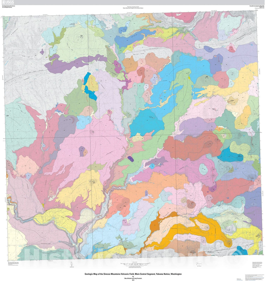 Map : Geologic map of the Simcoe Mountains volcanic field, main central segment, Yakama Nation, Washington, 2015 Cartography Wall Art :