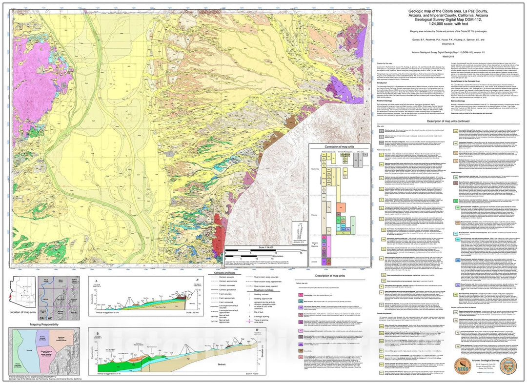 Map : Geologic map of the Cibola 7.5' Quadrangle and the northwestern part of Cibola SE 7.5' Quadrangle, La Paz County, Arizona, 2015 Cartography Wall Art :