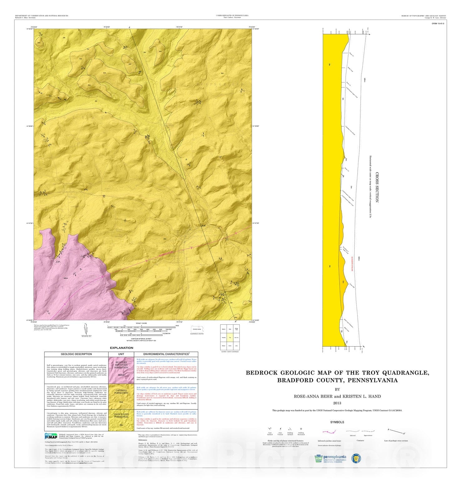 Map : Bedrock geologic map of the Troy quadrangle, Bradford County, Pennsylvania, 2013 Cartography Wall Art :