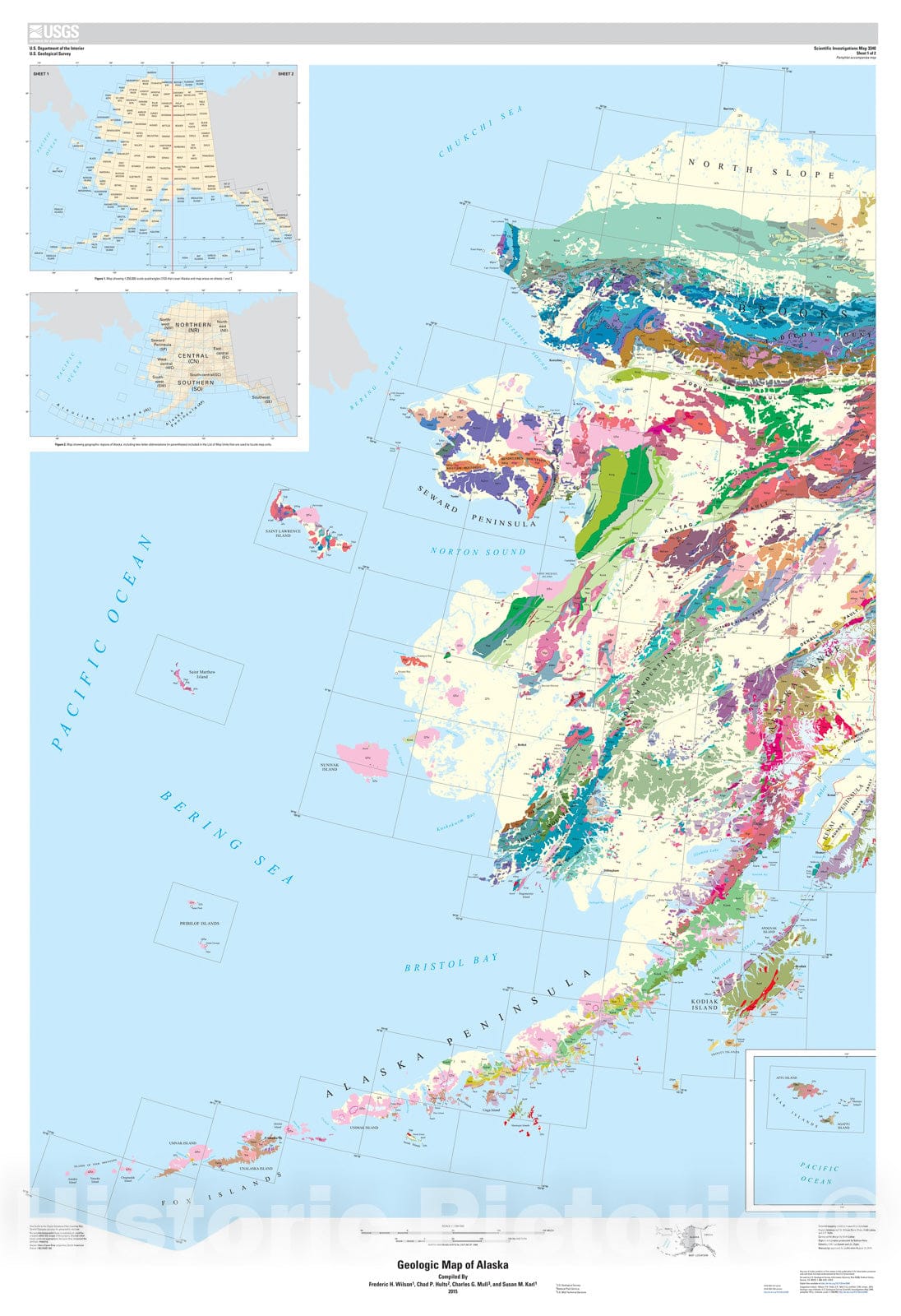 Map : Geologic map of Alaska, 2015 Cartography Wall Art :