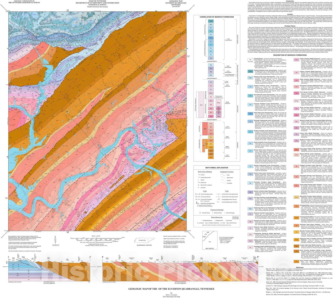 Map : Geologic map of the Elverton quadrangle, Tennessee, 2015 Cartography Wall Art :