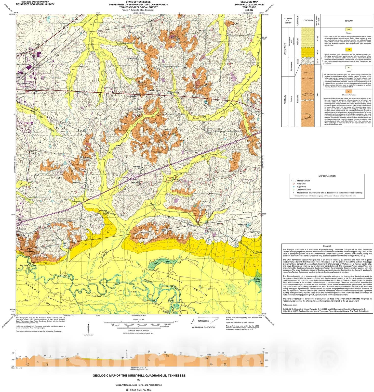 Map : Geologic map of the Sunnyhill quadrangle, Tennessee, 2015 Cartography Wall Art :