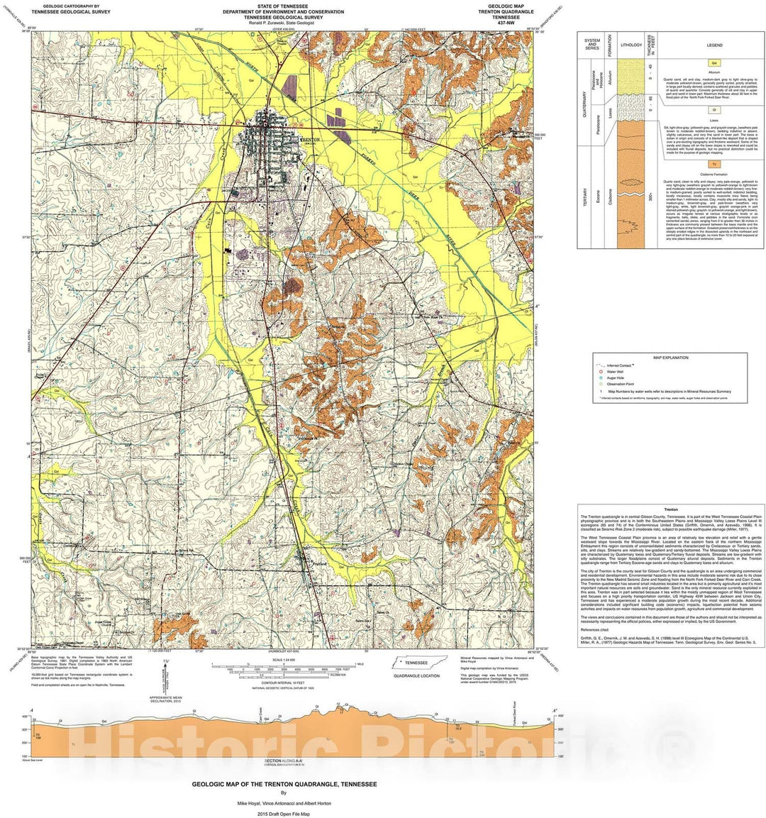 Map : Geologic map of the Trenton quadrangle, Tennessee, 2015 Cartography Wall Art :