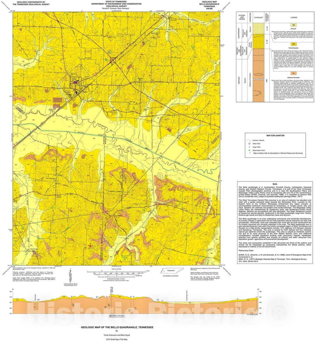 Map : Geologic map of the Bells quadrangle, Tennessee, 2014 Cartography Wall Art :