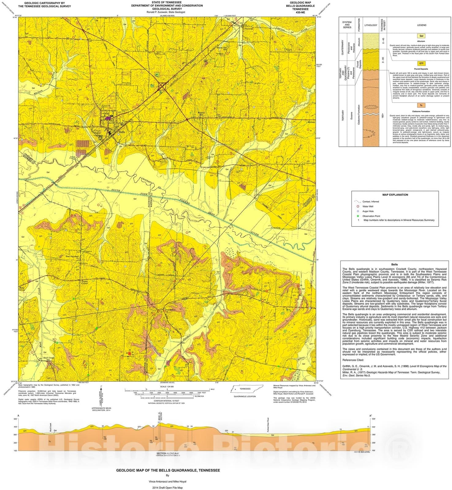 Map : Geologic map of the Bells quadrangle, Tennessee, 2014 Cartography Wall Art :