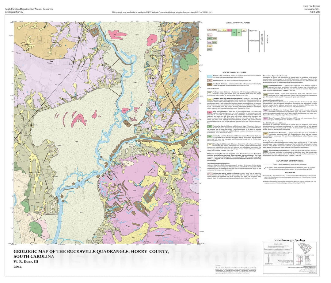 Map : Geologic map of the Bucksville quadrangle, Horry County, South Carolina, 2014 Cartography Wall Art :