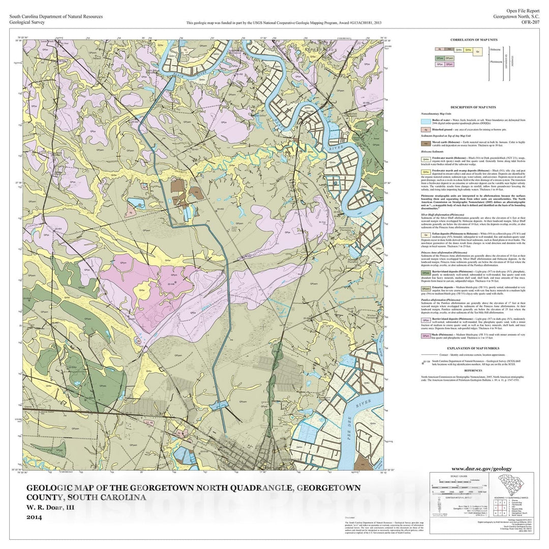 Map : Geologic map of the Georgetown North quadrangle, Georgetown County, South Carolina, 2014 Cartography Wall Art :