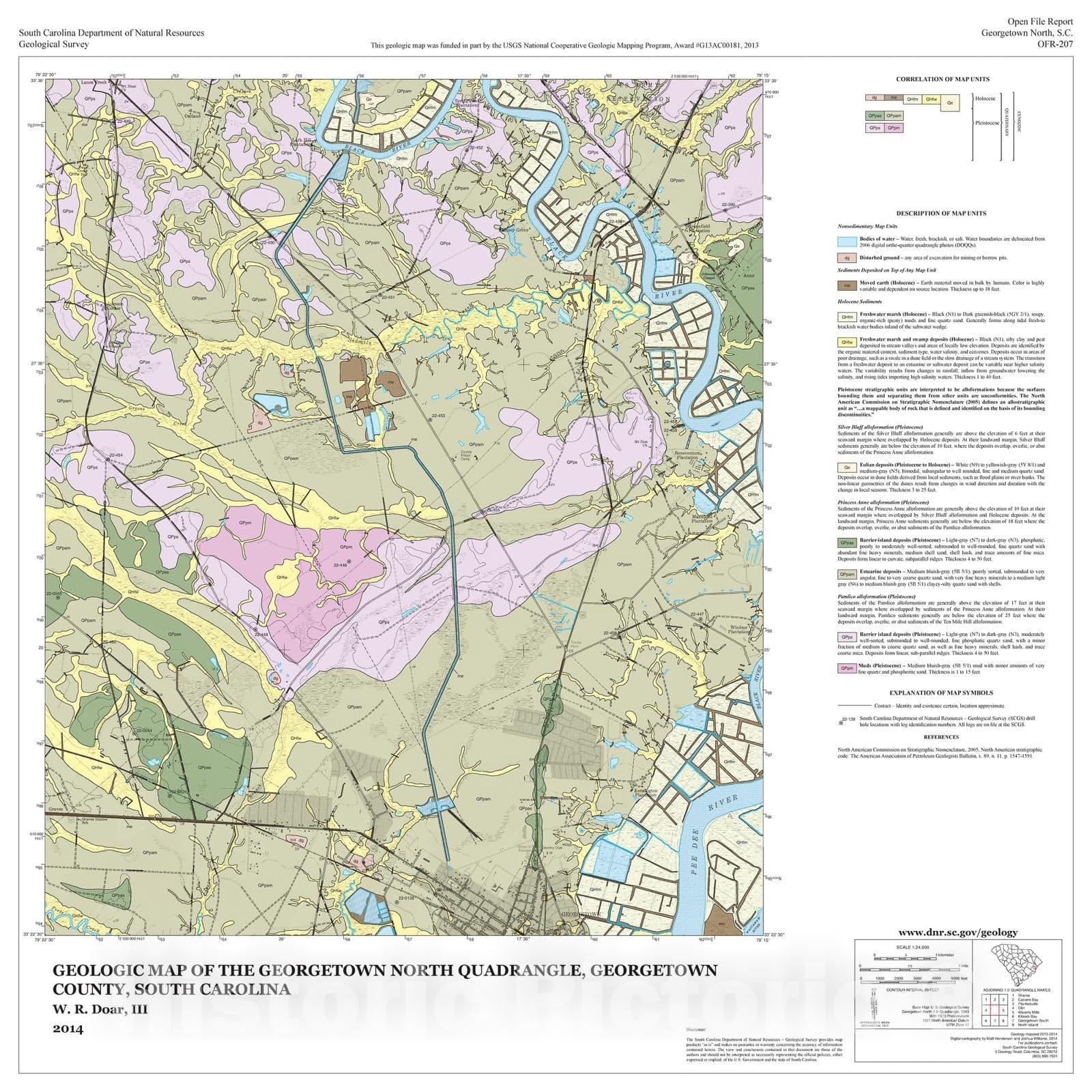 Map : Geologic map of the Georgetown North quadrangle, Georgetown County, South Carolina, 2014 Cartography Wall Art :