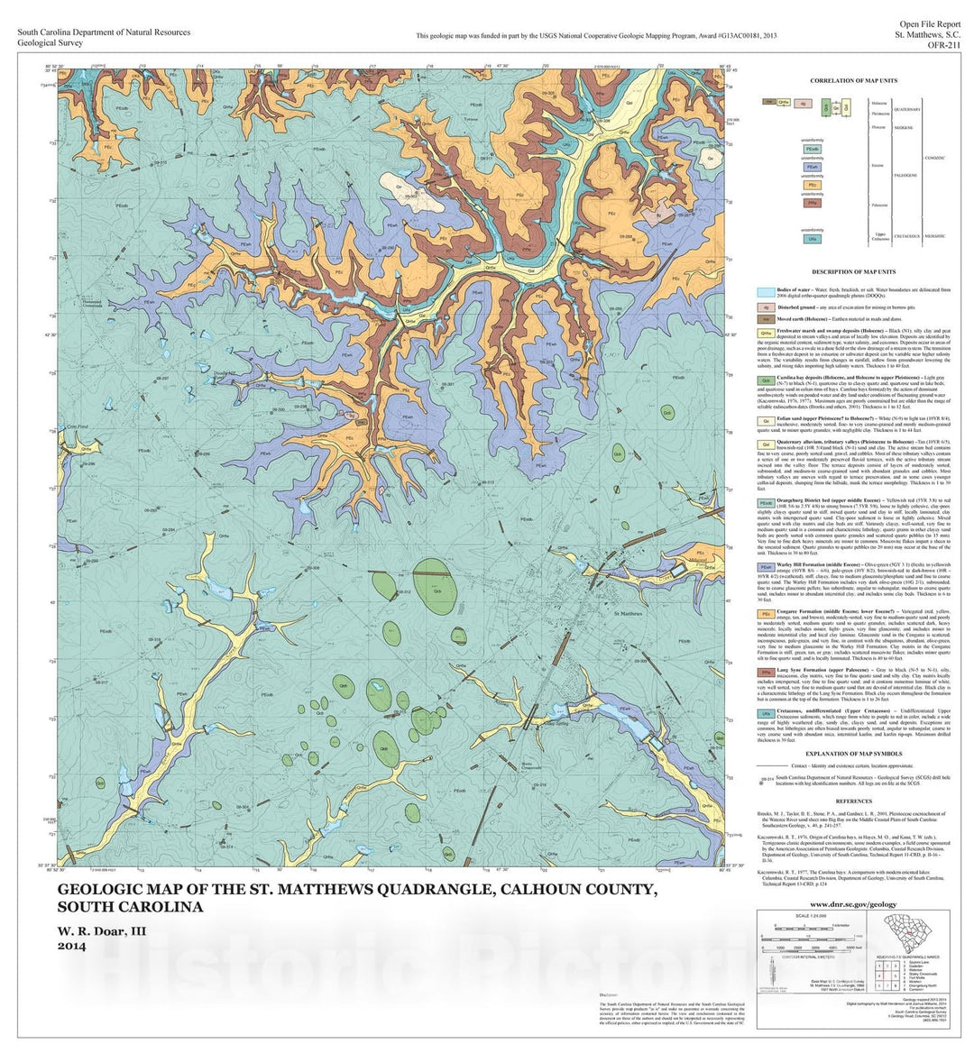 Map : Geologic map of the St. Matthews quadrangle, Calhoun County, South Carolina, 2014 Cartography Wall Art :