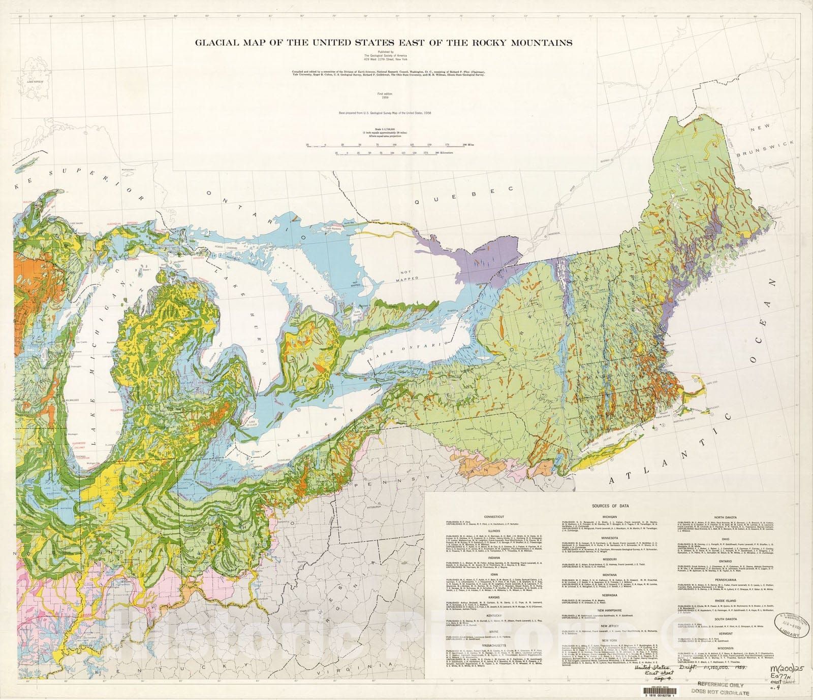 Map : Glacial map of the United States east of the Rocky Mountains, 1959 Cartography Wall Art :