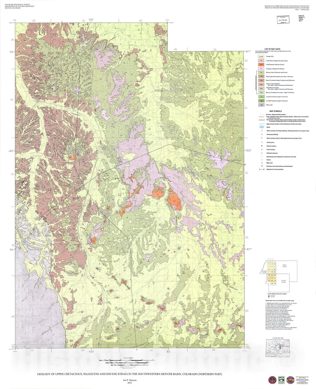 Map : Geology of Upper Cretaceous, Paleocene and Eocene strata in the southwestern Denver Basin, Colorado, 2011 Cartography Wall Art :