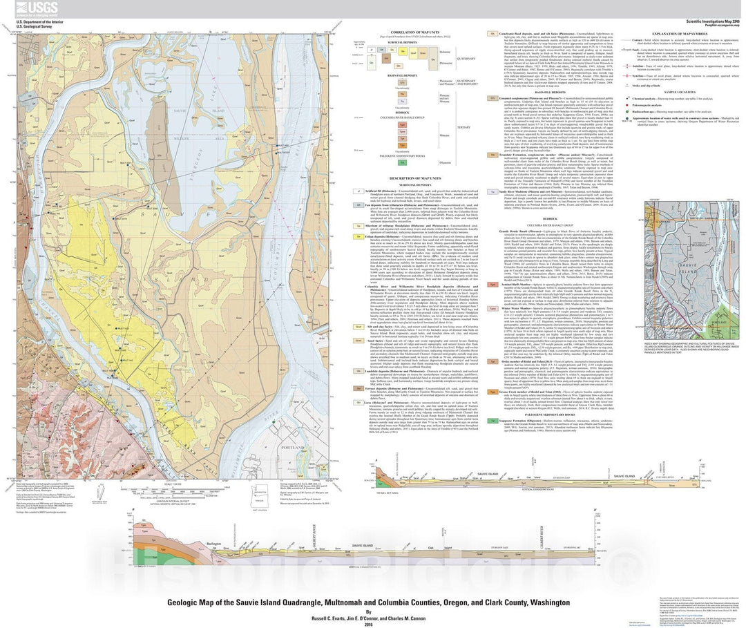 Map : Geologic map of the Sauvie Island quadrangle, Multnomah and Columbia Counties, Oregon, and Clark County, Washington, 2016 Cartography Wall Art :