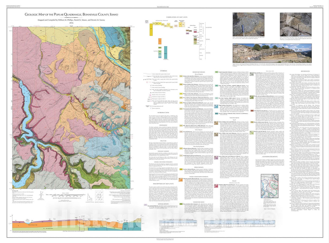 Map : Geologic Map of the Poplar Quadrangle, Bonneville County, Idaho, 2016 Cartography Wall Art :