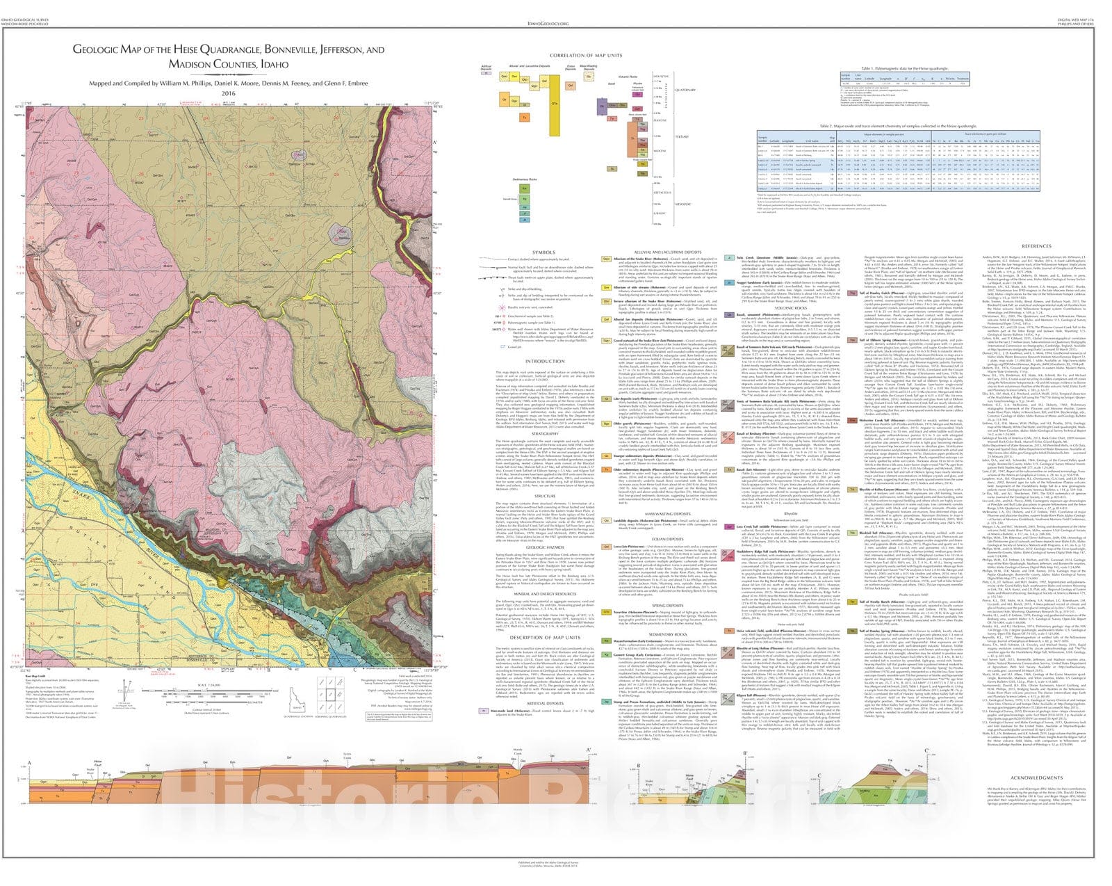 Map : Geologic Map of the Heise Quadrangle, Bonneville, Jefferson, and Madison Counties, Idaho, 2016 Cartography Wall Art :