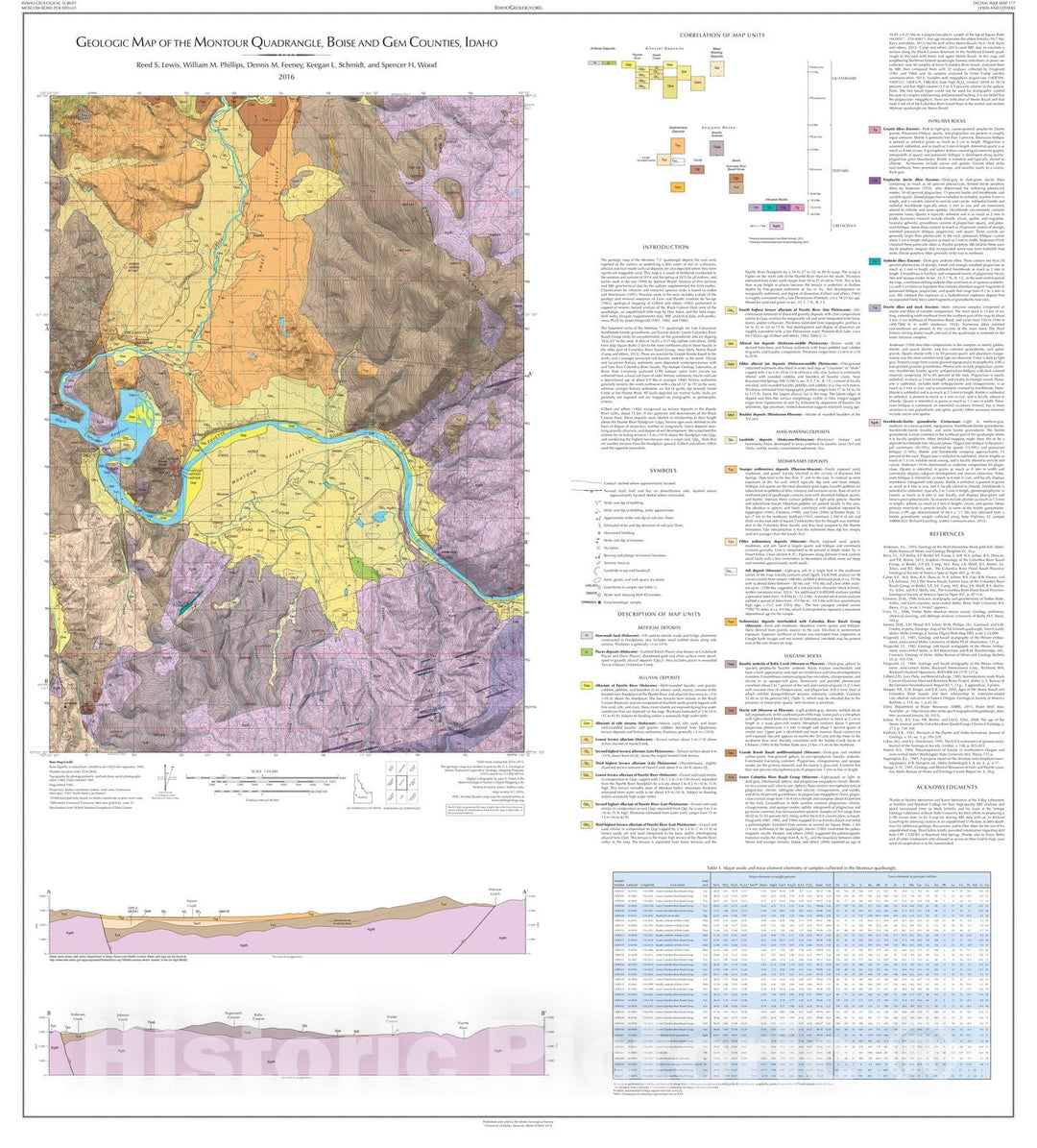 Map : Geologic Map of the Montour Quadrangle, Boise and Gem Counties, Idaho, 2016 Cartography Wall Art :