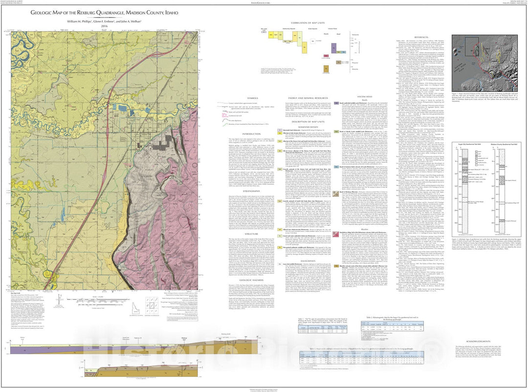 Map : Geologic Map of the Rexburg Quadrangle, Madison County, Idaho, 2016 Cartography Wall Art :