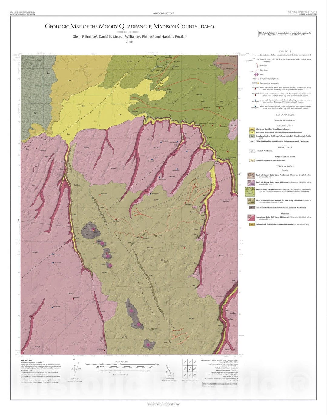 Map : Geologic Maps of the Moody, White Owl Butte, and Wright Creek Quadrangles, Madison and Teton Counties, Idaho, 2016 Cartography Wall Art :