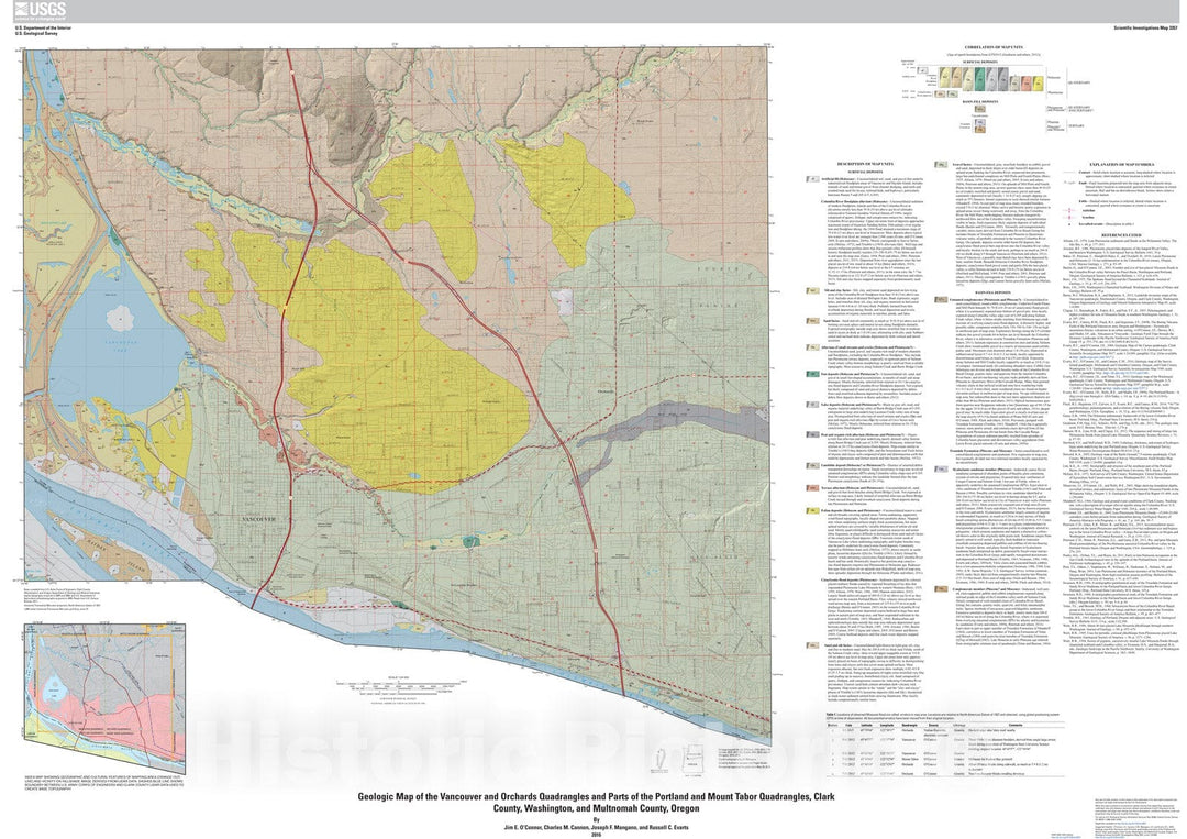 Map : Geologic map of the Vancouver and Orchards quadrangles and parts of the Portland and Mount Tabor quadrangles, Clark County, Washington, 2016 Cartography Wall Art :