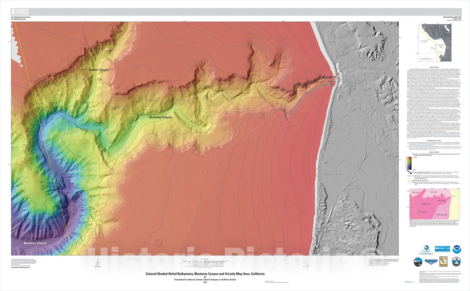 Map : California State Waters Map SeriesÃ¢â‚¬â€Monterey Canyon and vicinity, California, 2016 Cartography Wall Art :