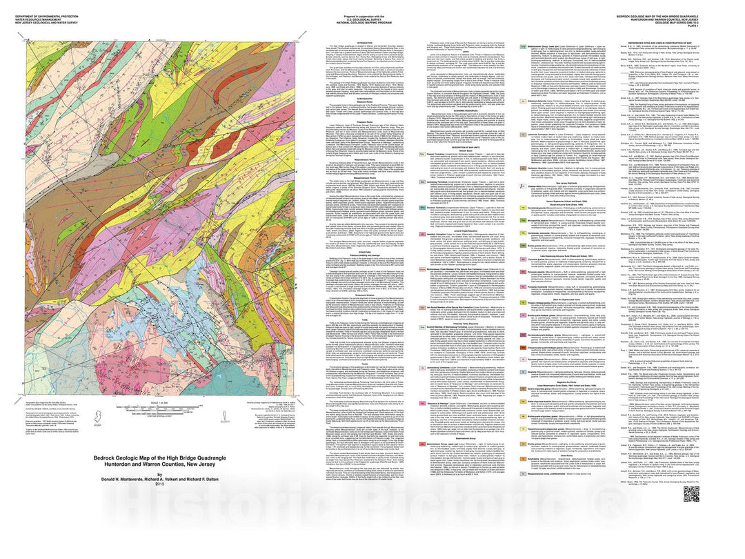 Map : Bedrock geologic map of the High Bridge quadrangle, Hunterdon and Warren counties, New Jersey, 2015 Cartography Wall Art :