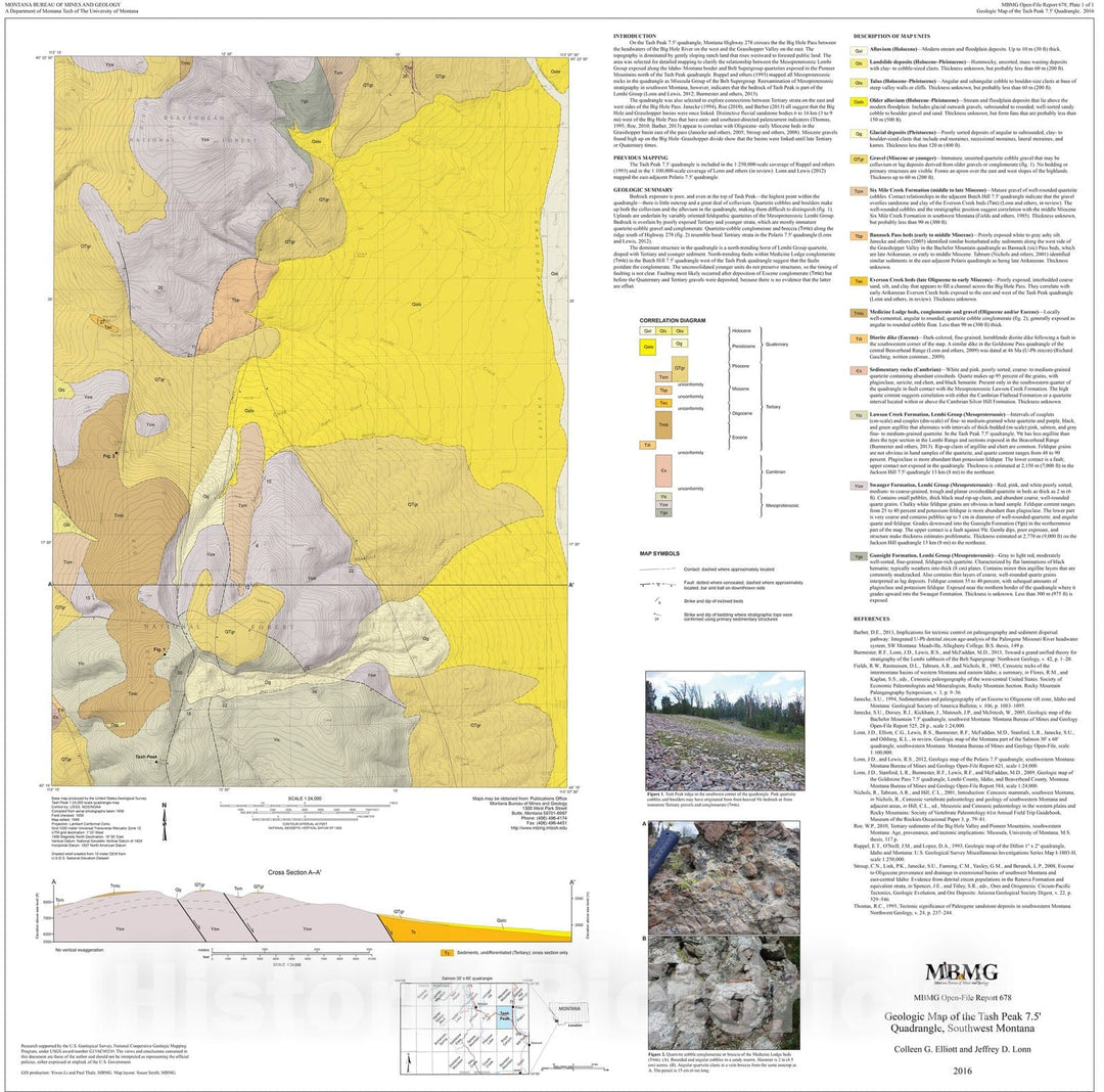 Map : Geologic map of the Tash Peak 7.5' quadrangle, southwest Montana, 2016 Cartography Wall Art :